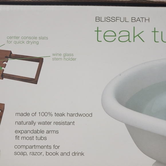 Ginsey Blissful Bath 100% Teak Tub Caddy Expandable Organizing Compartments NWT - Picture 6 of 6